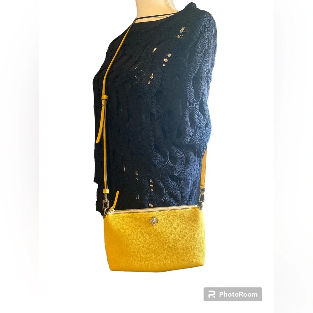 Tory Burch Mercer Pebbled Leather Crossbody Bag Yellow Mustard